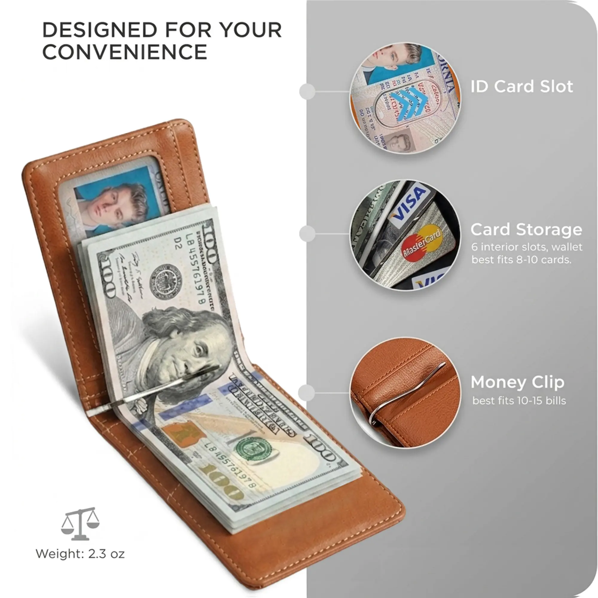 UNDER THINKER Genus Wallets for Men, Money Clip, Men Slim Wallet, RFID Faux Leather Mens Wallet with ID Window, 6 Card Slots, Gift Box Included, Gift for Him, Gift for Dad SP TDF