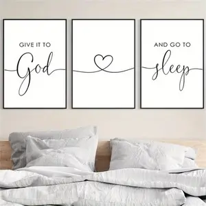 3pcs/set "Give It To God and Go To Sleep" Canvas Print Poster Modern Minimalist Design Artistic Inspirational Encouragement Quote Art Print Wall Art Christian Home Decoration Decor