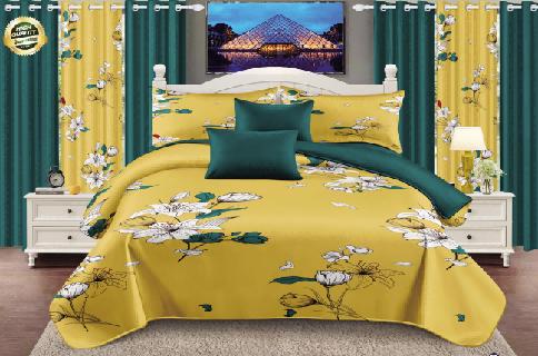 Surprise! 9-piece home decor set (various patterns available): bedspread 1 + printed pillowcases 2 + curtains 6 (printed ×2, solid color ×4), all-season, suitable for home decoration, making the bedroom more beautiful