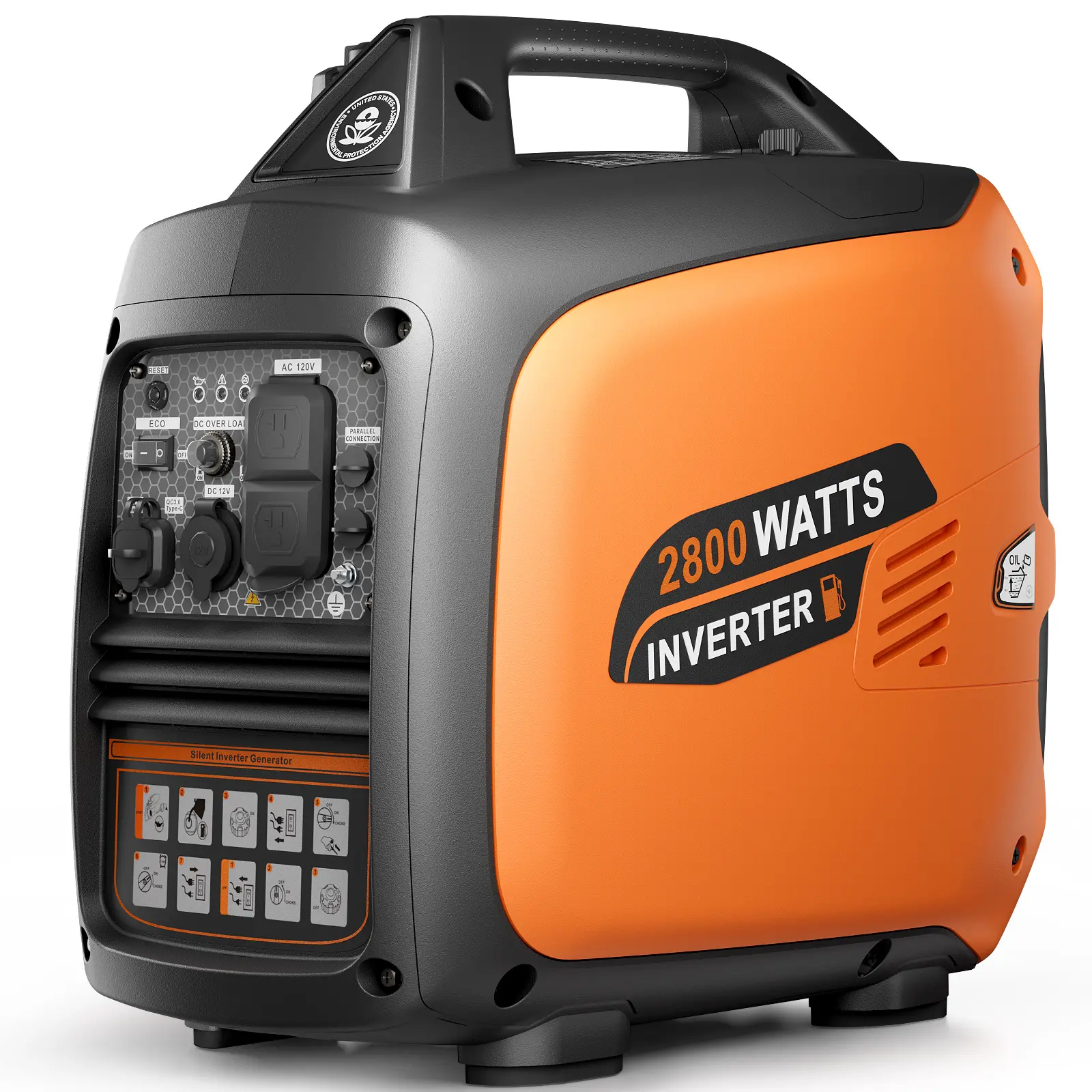 Efurden 2800-Watts Portable Inverter Generator, Gas Generators for Home Use, Camping, Super Quiet Emergency Home Backup, with Fuel Shut Off, 1.1Gal Fuel Tank, 39Lbs, EPA Compliant