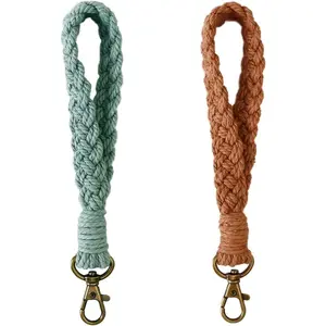 2 Pcs Boho Macrame Keychain Bracelet Handmade Wristlet Keychain Keyring Holder Wrist Lanyard for Women