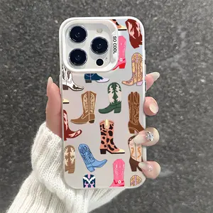 Cowgirl Boots‌ Pattern Shockproof Phone Case for iPhone 7 8 X Xsmax 11 12 13 14 15 16 Pro Max Plus Protecitved Cover Affordable Trendy Stylish Classic