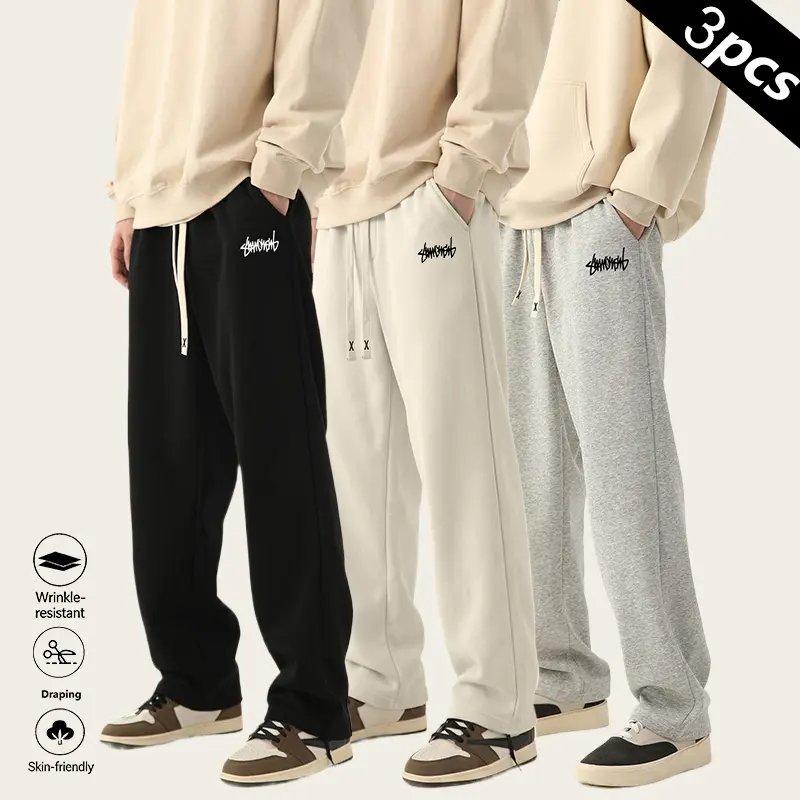 LIFE KEEPS MOVING Men’s casual loose solid-color jogging pants, 3-pack straight-leg joggers with pockets, soft and comfortable athletic pants made from skin-friendly, breathable, and soft materials, street style, men’s plus sizes, minimalist fashionable j
