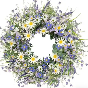 18 Inch Daisy Wreath for Front Door Wedding Spring Summer Decoration Artificial Daisy Wreath Year Round Use Arch Wall Hanging No Maintenance