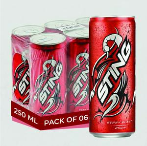 Sting Strawberry Energy Drink Pack of 6 (250ml Each) – Carbonated Energy Beverage, Refreshing Berry Flavor Boost Drink