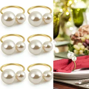 6/12 Piece Pearl Napkin Rings Set, Silver Color Napkin Ring Holder, Formal or Casual Table Decorations, Table Setting