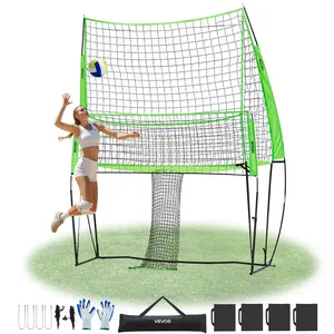 VEVOR Volleyball Training Net System, Freely Height-Adjustable Practice Equipment with Ball Return, 8x11ft Portable Net Station, Easy Setup for Backyard Indoor Outdoor Serving Spiking Improve Accuracy