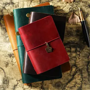 AIGUONIU Leather Notebook Handmade Vintage Cowhide Diary Passport Size TN Travel Notebook Cover Journal Sketchbook Planner