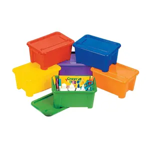 10 1/2" x 7" Classroom Storage Solid Color Plastic Bins with Lids - 6 Pc.