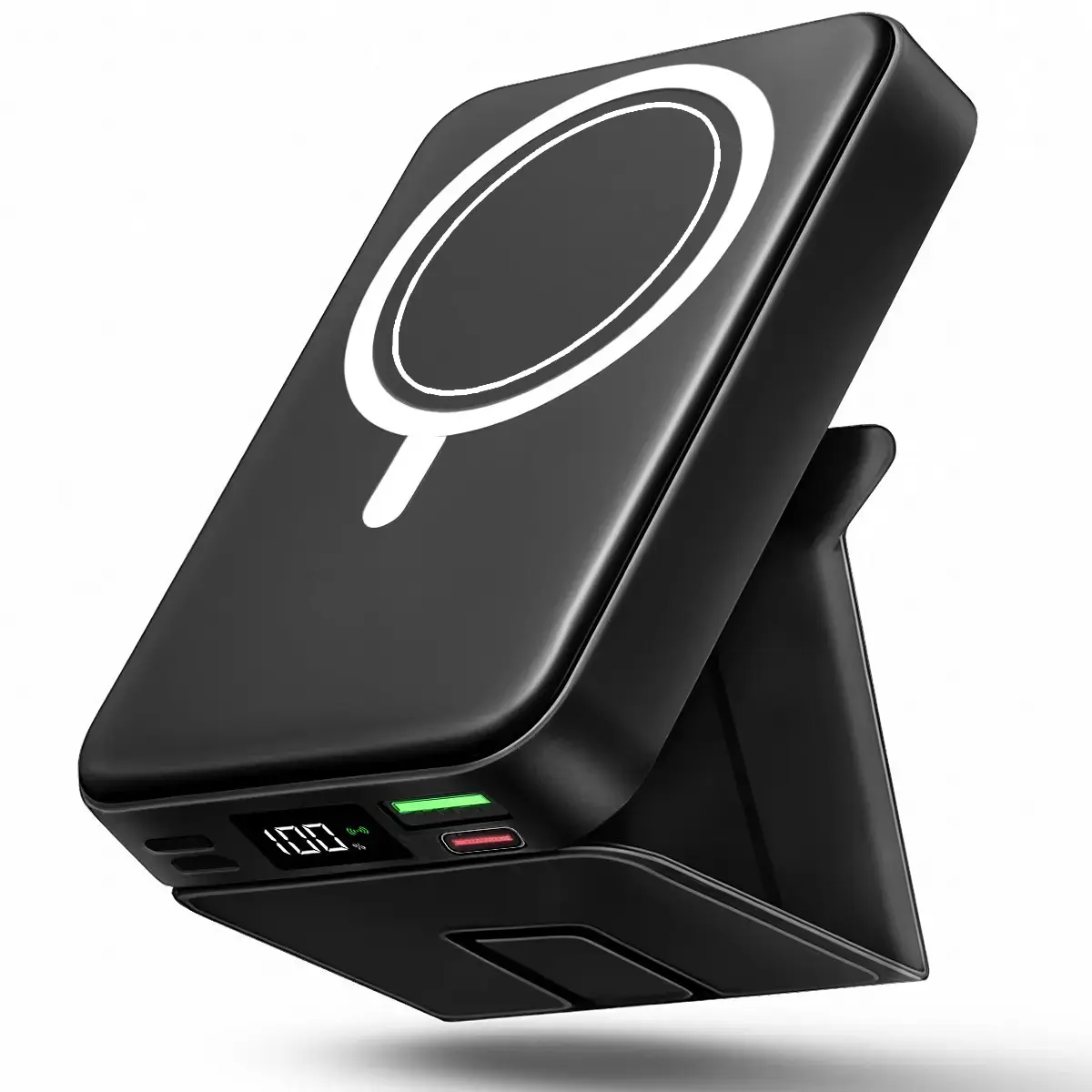 10000mAh Magnetic Portable Charger - 22.5W PD Fast Charging, 15W USB-A PD, Strong Magnetic, Built-in USB-C & Lightning Cables, LED Display, Foldable Compact Silicone Black Charger for iPhone 17/16/15/14/13/12 Pro/Pro Max, Multiple Device Charging