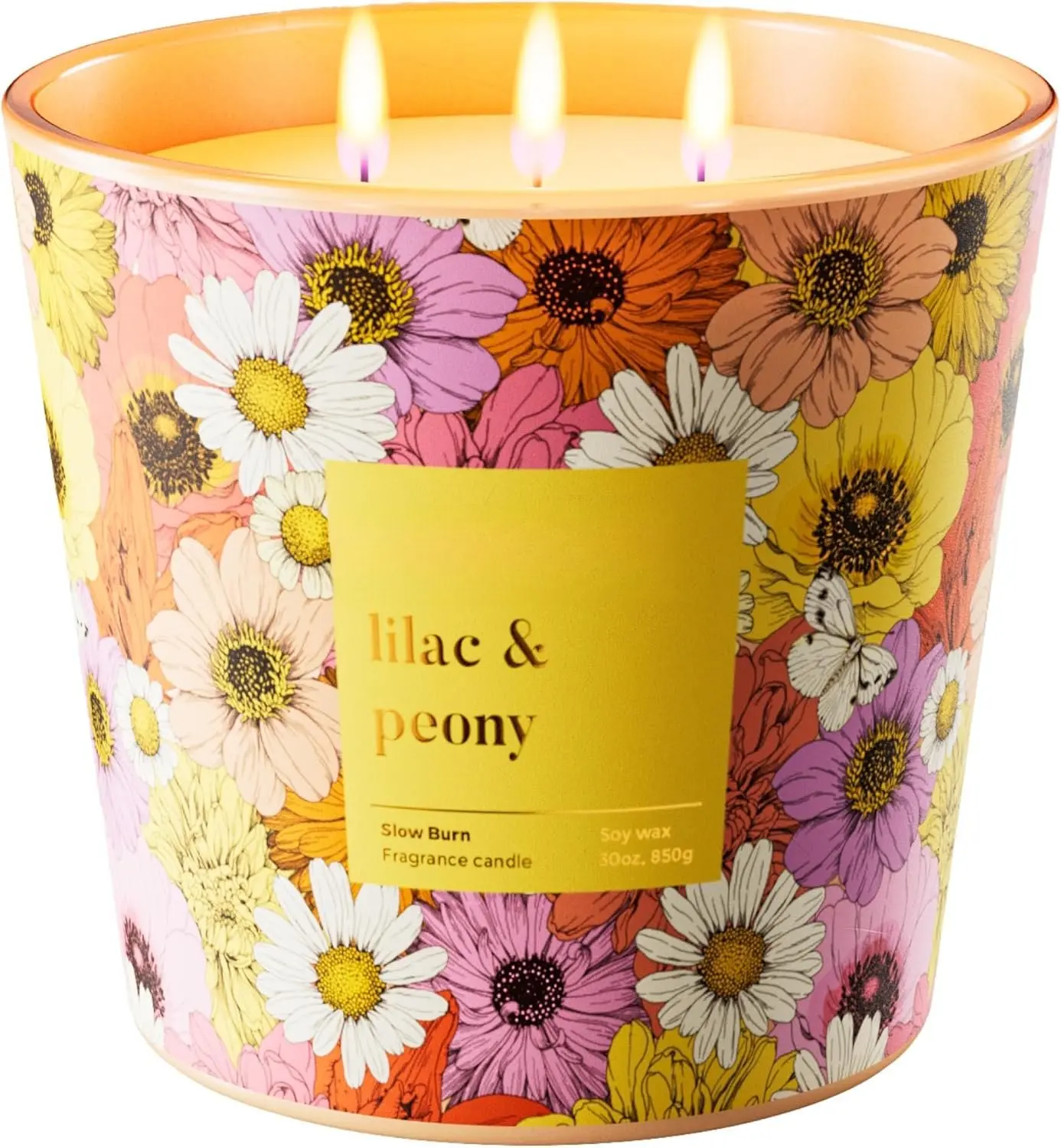 Lilac & Peony Scented Candle, 3 Wick Large Candles for Home, 30oz  Soy Candles for Home Scented,100 Hour  Time, Long Lasting Highly Scented Luxury Candle