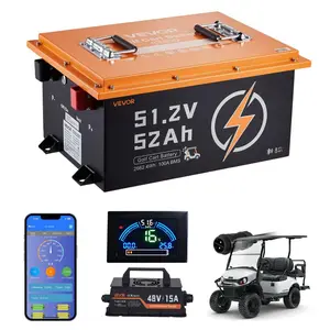 VEVOR 48V (51.2V) 52AH Lithium Golf Cart Battery, with 15A Charger, Lifepo4 Battery Kit, in 100A BMS, with Bluetooth Mobile APP Monitor, 4000 Cycles, for Golf Carts, Trolling Motors