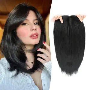 AITAO 12 Inch Straight Hair Toppers for Women with Thinning Straight Topper 6"x6" large Base with Bangs Synthetic Wig Clip Natural Hair Piece Black