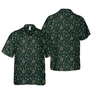 DnD Hawaiian Shirt Family Set Gold Fantasy Pattern D20 DM Dice Shirt Witchy RPG Button Up Casual Woven Polyester Fabric