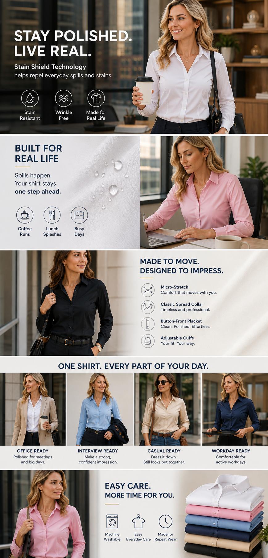 2-Pack Siliteelon Button Down Stain Shield Shirts for Women Collared Wrinkle Free Basic Classic Fit Long Sleeve Tops Business Casual Office Work Classy Layering Blouse Fall Winter Outfits Inspo backtoschool 2-Pack Siliteelon Button Down Stain Shield Shirts for Women Collared Wrinkle Free Basic Classic Fit Long Sleeve Tops Business Casual Office Work Classy Layering Blouse Fall Winter Outfits Inspo backtoschool
