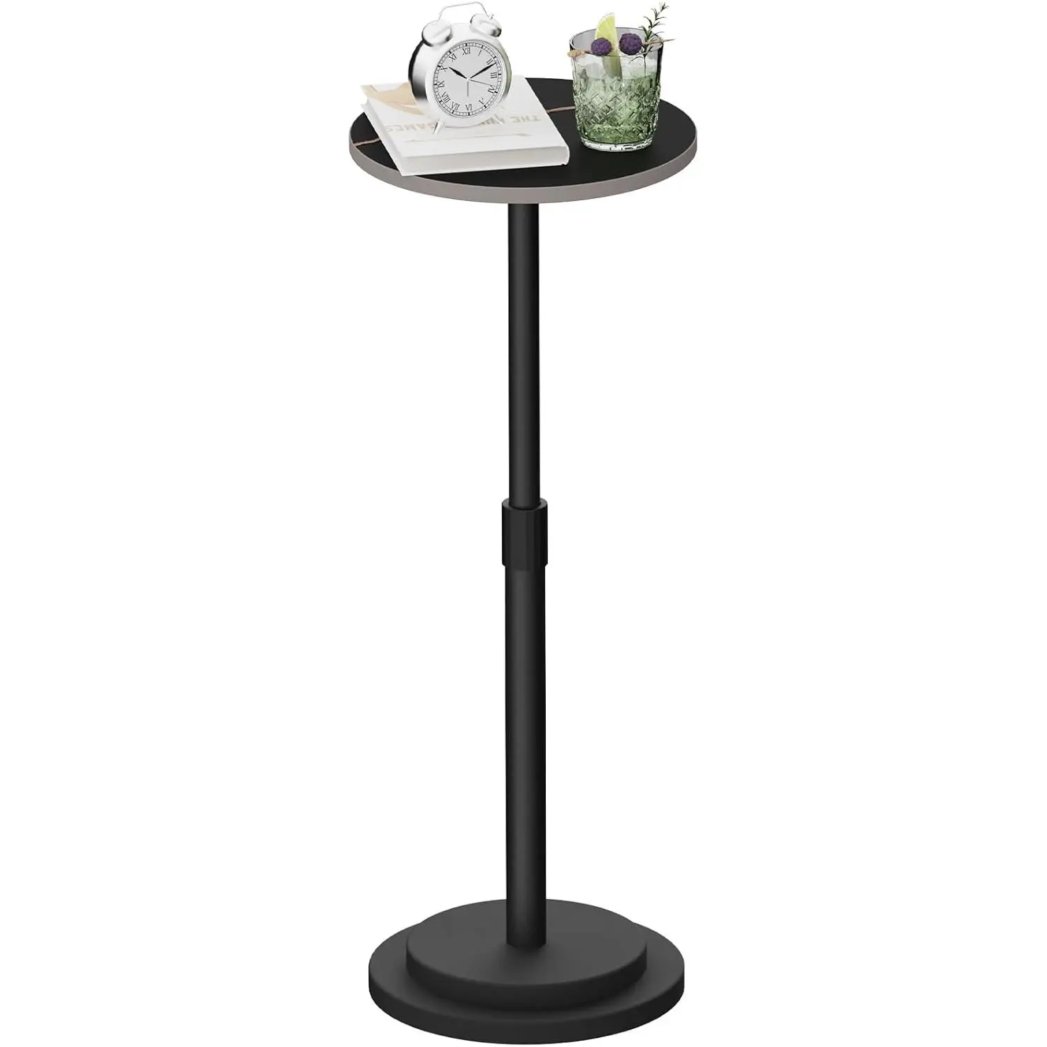 Height Adjustable Drink Table,  Round Indoor Metal  Stand, for Small Spaces, Living Room, Bedroom, , 1 Pack, Black, GBZ001CB-1