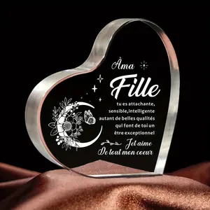 French Daughter's Gift, Acrylic Heart Sign from Mom and Dad, Mother's Day Birthday Graduation Gift, Daughter's Desk Decoration, Anniversary Wedding Card, Daughter's Gift