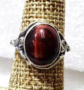 Natural Red Tiger-eye in SOLID  silver 925 mark ring sizes 6-10 US  oval stone size 10 x 12 mm