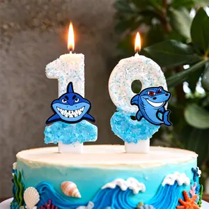 Shark Candle Number 0-9 Baby Birthday Cake Candle Decoration Shark Birthday Party Cake Topper Baby Shower Decor Gift