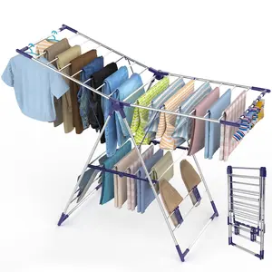 Behost Clothes Drying Rack Stainless Steel Gullwing Space-Saving Foldable Behost Clothes Drying Rack Stainless Steel Gullwing Space-Saving Foldable