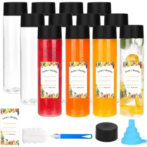 12pcs 13.6oz Sensory Bottles, Juicing Bottles Reusable, Plastic Juice Bottles with Caps, Sensory Bottles Empty with Black Lids for Juicing, Water, Milk, Smoothie, Fridge Storage