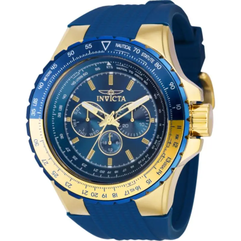 Invicta Men's 39309 Aviator Quartz Chronograph Blue, Gold Dial Watch