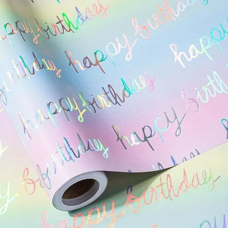 Birthday Happy Paper Wrap, Rainbow Holographic Paper, 43.07cm X 3.03m, Perfect for Holiday Gifts, Birthday, Various Occasions, Elegant Packaging Paper, Gift Wrapping, Birthday Wrapping Paper Roll