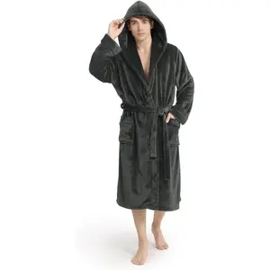 Luxury Men’s Hooded Robe, Ultra-Cozy Fleece Bathrobe for Men, Plush Robe with Belt and Two Pockets