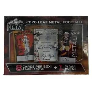 NEW RELEASE - 2026 Leaf Metal Football Hobby - 4 numbered Autographs plus 1 on card autograph  and 4 numbered base cards per box!