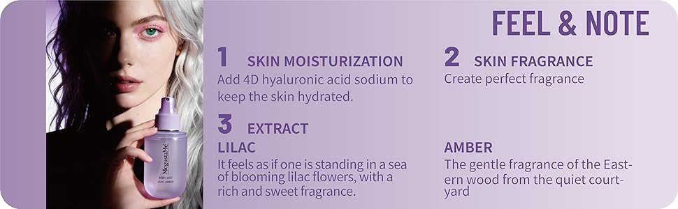 Lilac Amber Body Spray for Women, Long Lasting Floral Woody Fragrance Mist, Paraben & Phthalate Free, Gentle Elegant Daily Perfume, Skin Safe Feminine Body Scent, Travel Size 3.38 fl oz (100ml)