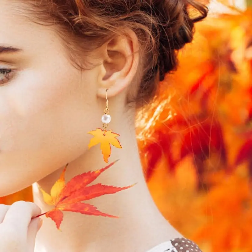 Thanksgiving Fall Drop Dangle Earrings,Red Maple Leaf Earrings,Thanksgiving Pumpkin Turkey Drop Earrings for Women