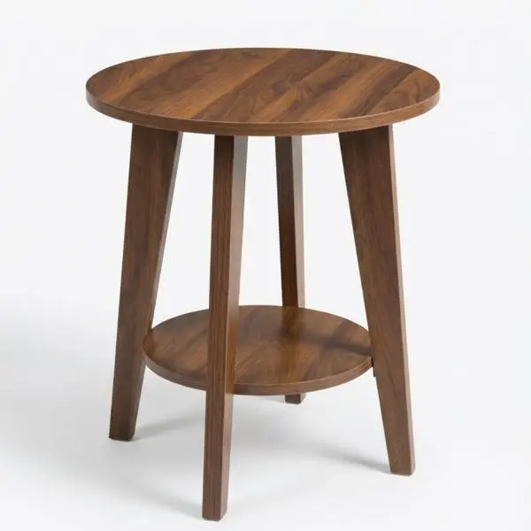 Walnut 17.7" Small Round Side Table - 2-Tier Storage Cute End Table, Waterproof Tool-Free Low Nightstand for Kids Room, Small Spaces (Plant Stand & Bean Bag Compatible)