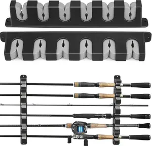Fishing Rod Rack Fishing Rod Holders Rod Rack Wall Mount Horizontal Fishing Pole Holders for Garage Room,  Store 6 Fishing Rod Combos,1pair
