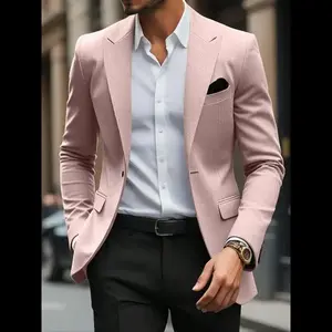 Men's solid color lapel sports jacket, slim fit business formal suit jacket, suitable for office wear, suitable for all seasons