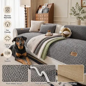 Thick Textured Sofa Cushion Cover, Soft Chenille Fabric, Non-Slip Backing, Pet-Friendly, Living Room & Bedroom Use