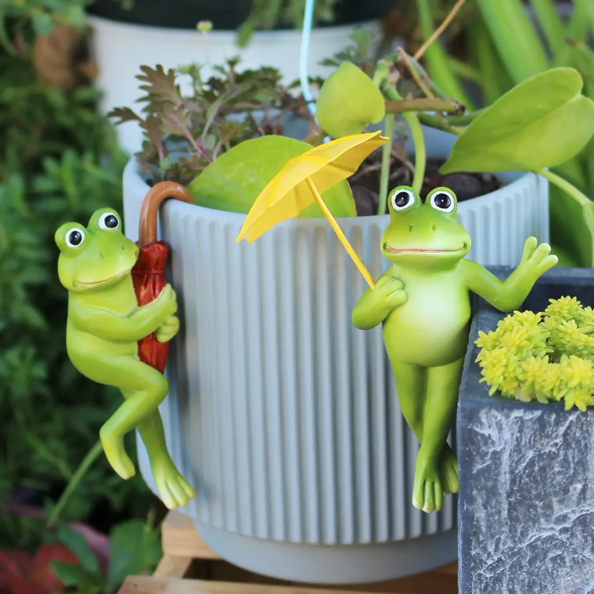 2pcs Frog Resin Umbrella Holder, Fun Guardian Figurine, Decorative Figurines, Home Decor Ornament, Collectible Room Decor, Garden Sculptures Statues, Perfect Gift for Valentine's Day, Thanksgiving, Christmas, Home Decoration