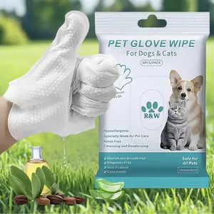 Hypoallergenic Pet Cleaning Glove Wipes - Extra Gentle with Aloe & Jojoba Oil - Safe for All Pets - Unscented 6pcs/Pack