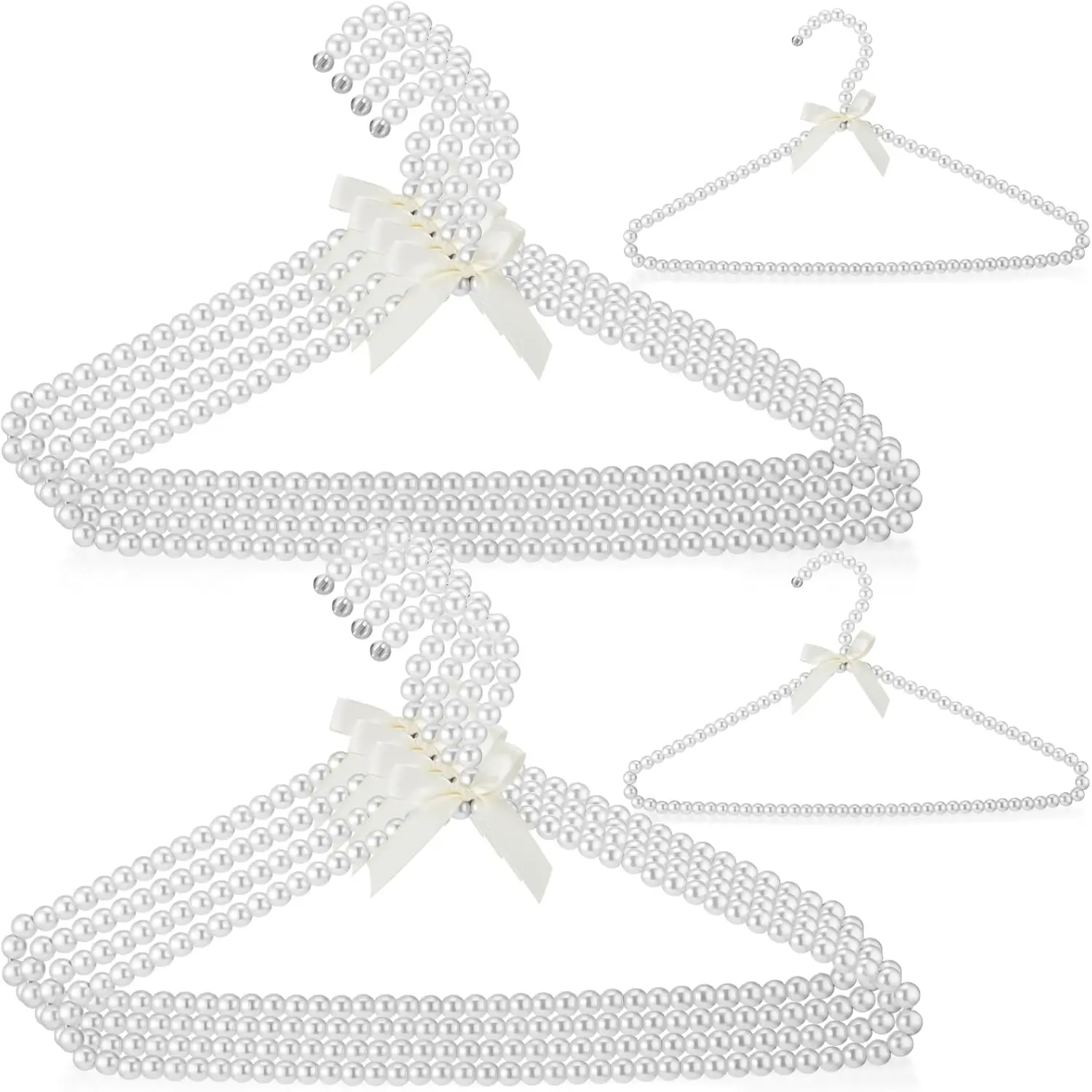 16 Inch  Clothes Beaded Clothing Hanger with Ribbon Bowknot Metal Elegant Clothes Standard Hangers for Women Bride Wedding Dress Coat Shirt(White,10 Pieces)