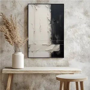 Black and White Abstract Painting Modern Thick Brushstroke Canvas Art Minimalist Geometric Wall Decor for Living Room Bedroom Office Studio Contemporary Interior High Contrast Poster Print
