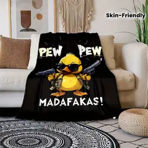 Cool Duck with Gun Print Flannel Blanket Funny Kawaii Plush Throw Blanket Super Soft Warm Home Decor & Bed Cover for Living Room Bedroom Unique Gift for Duck Lovers