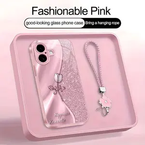 Suitable for [iPhone 17] high-end phone case🥰，drop-resistant and fingerprint-resistant，Includes a free four-leaf clover lanyard. Features a premium, minimalist printed design—not sequins YM99