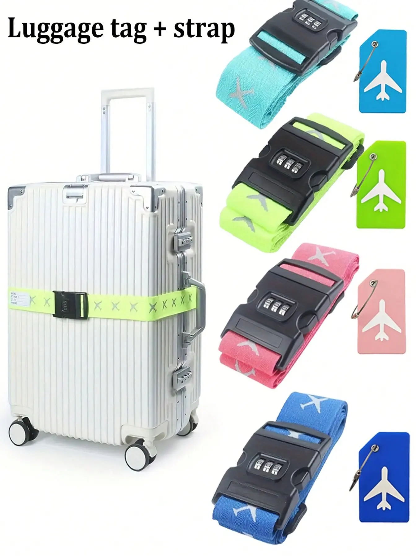 Password Lock Luggage Strap Set, Glow-In-The-Dark Reflective Luggage Straps with Name Tags, Adjustable Fit Travel Suitcase Belts, Travel Accessory