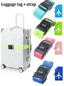 Password Lock Luggage Strap Set, Glow-In-The-Dark Reflective Luggage Straps with Name Tags, Adjustable Fit Travel Suitcase Belts