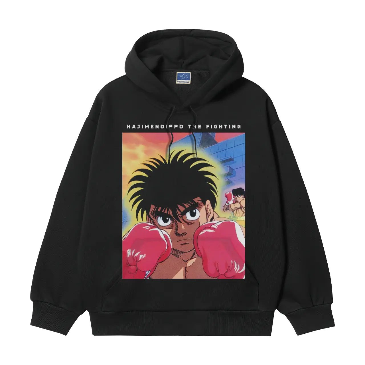 Men's Hajime no Ippo Makunouchi Ippo Heavyweight Vintage Hoodie, Cotton Blend Classic Anime Longsleeves Pullover, Casual Oversize Black Menswear Top