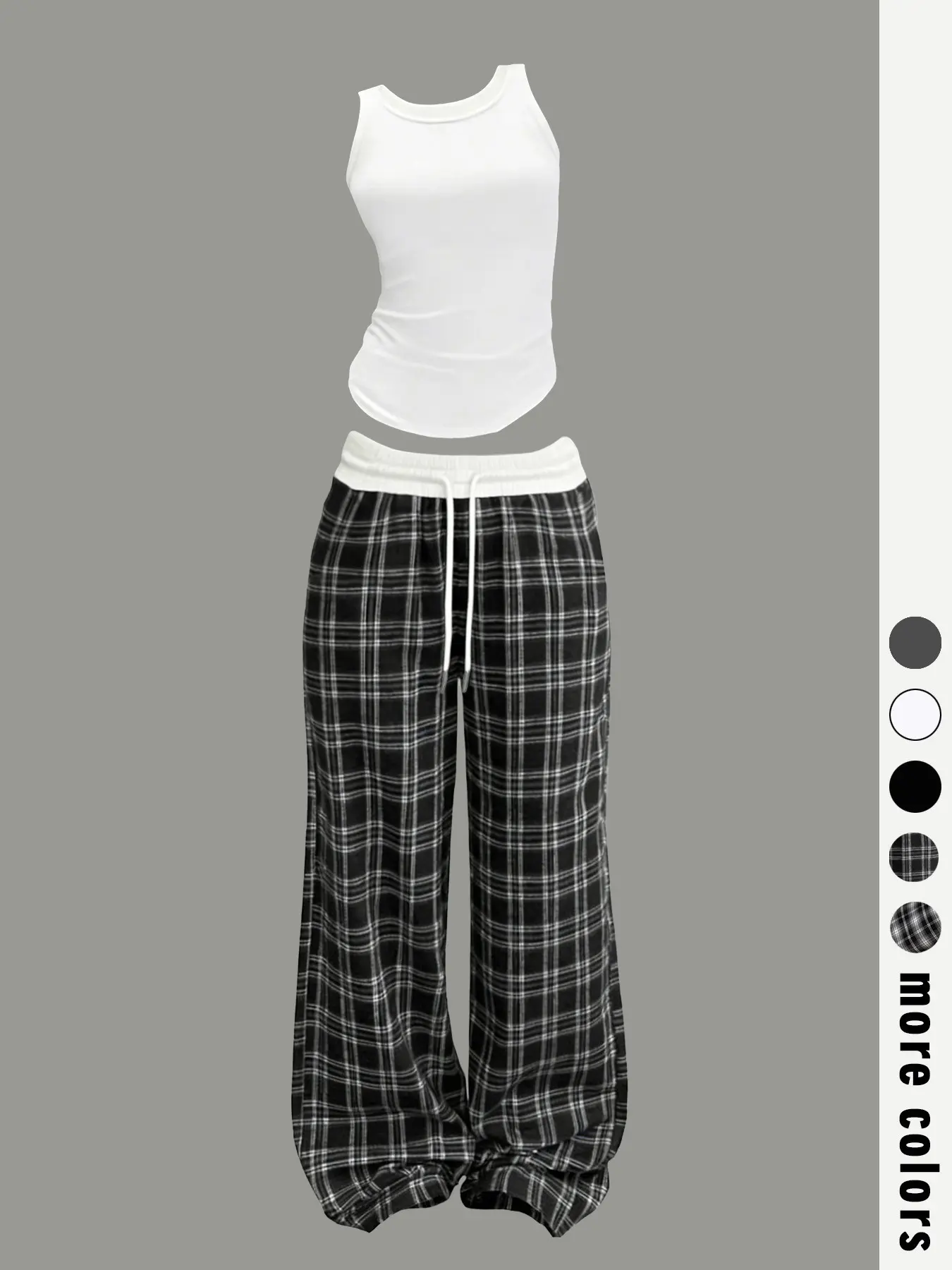 Comfortable Home Wear Set, Tank Top Pants, Striped Fitted Suit, Casual Style, All Seasons, Soft, Stretchy and Fashionable, Perfect for Lazy Days, Colorful Options, Plaid, Summer Outfits Set, Palazzo Set