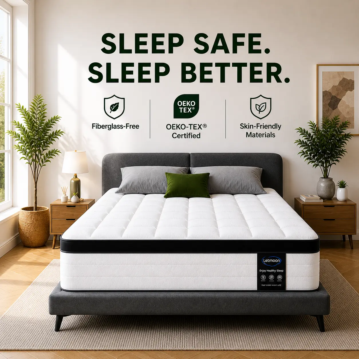 FANSACE 12/14 inch Queen/King/California King Size Fiberglass-Free Spring Mattress in a Box,Gel Memory Foam Euro Top Hybrid Mattress, Independent Pocket Support, Medium Firm, Motion Isolation, Pressure Relief Comfort, Breathable Cooling