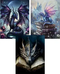 3-Pack Fantasy Dragon Diamond Painting Kit - Castle & Spellbook Rhinestone Art, Full Drill DIY Wall Decor