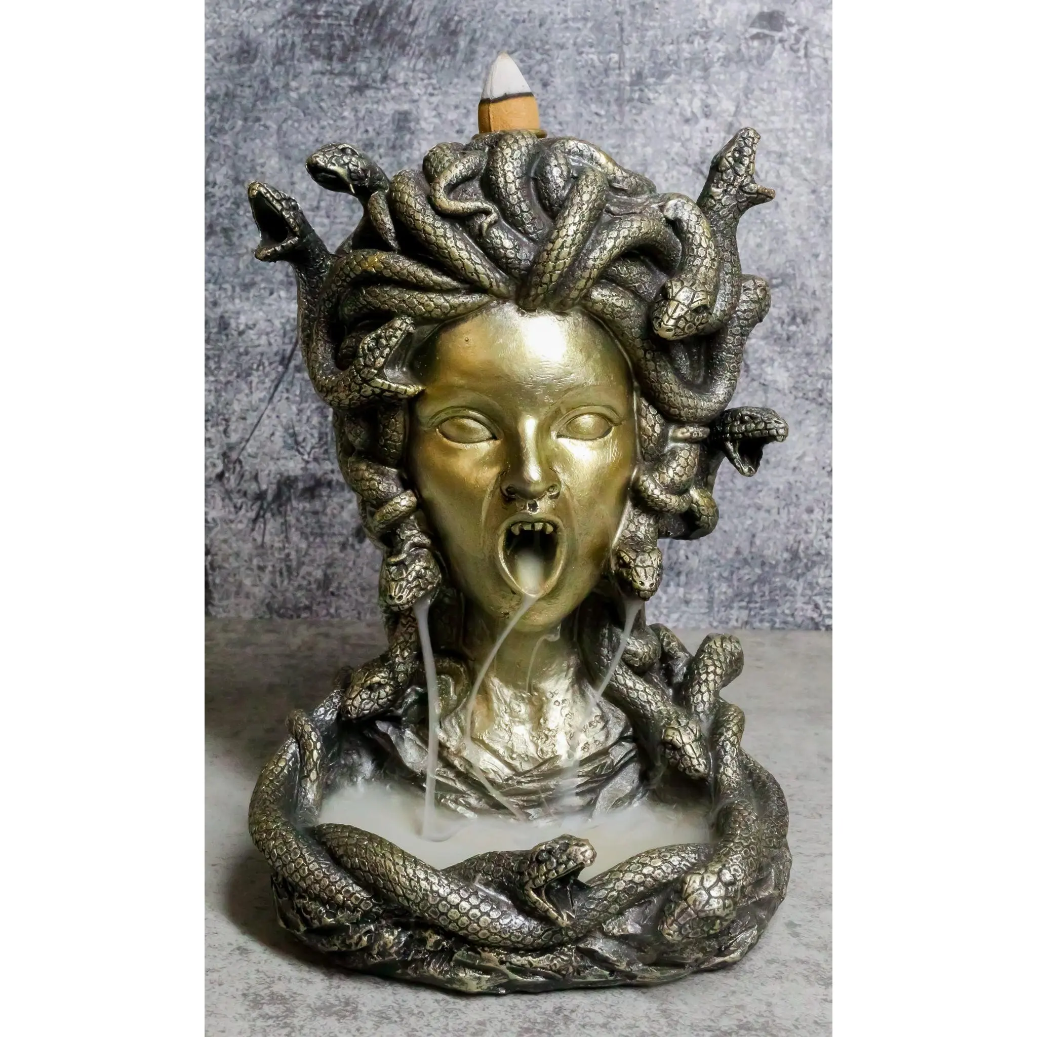Greek Goddess Medusa Backflow Incense Burner Figurine, Snake Hair Design, Lavender-Scented Fragrance, Home Decor Statue