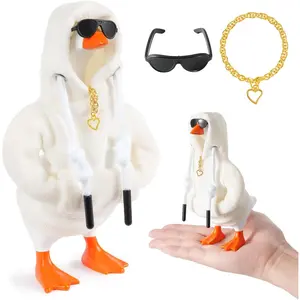6 Set 7inch Desk Goose Outfits, Mini Desktop Goose Clothes Desk Goose Accessories Set for Magnetic Goose Statue (White Hoodie+ Sunglasses+ Necklace)