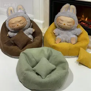 Labubu Doll Mini Plushy Sofa Bean Bag Bed with Pillow Loveseat Cozy Resting Spot for Dolls and Plushies